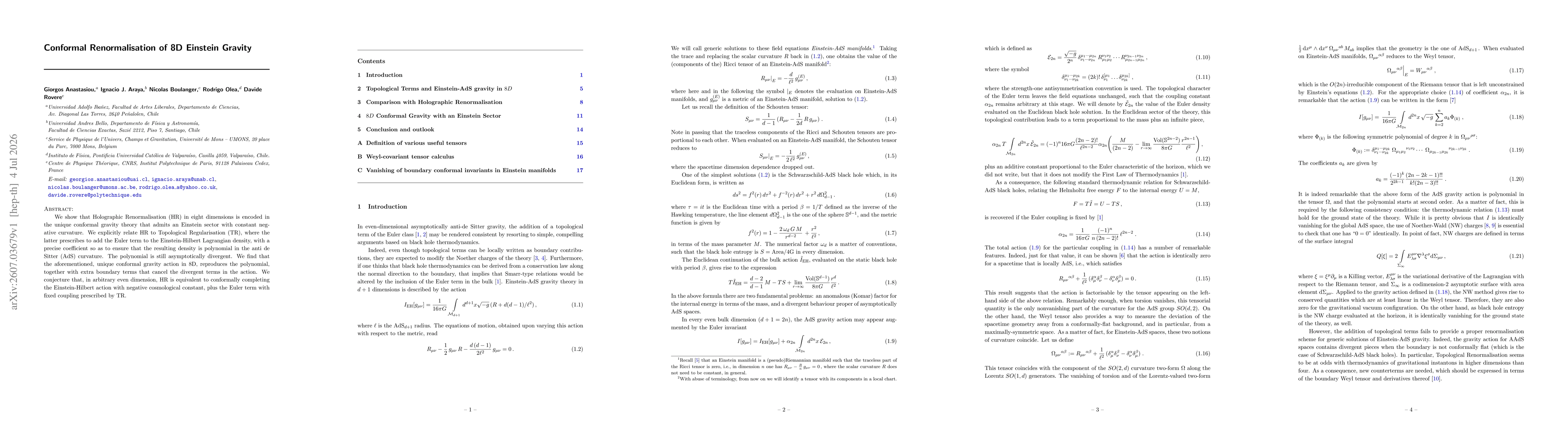 Thumbnail for Conformal Renormalisation of 8D Einstein Gravity