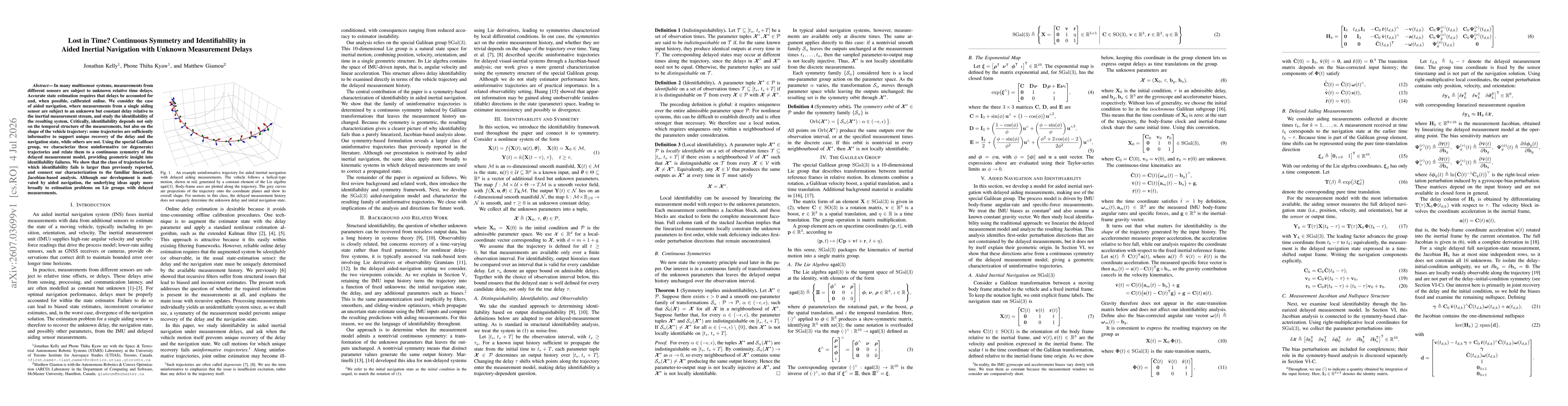 Thumbnail for Lost in Time? Continuous Symmetry and Identifiability in Aided Inertial Navigation with Unknown Measurement Delays