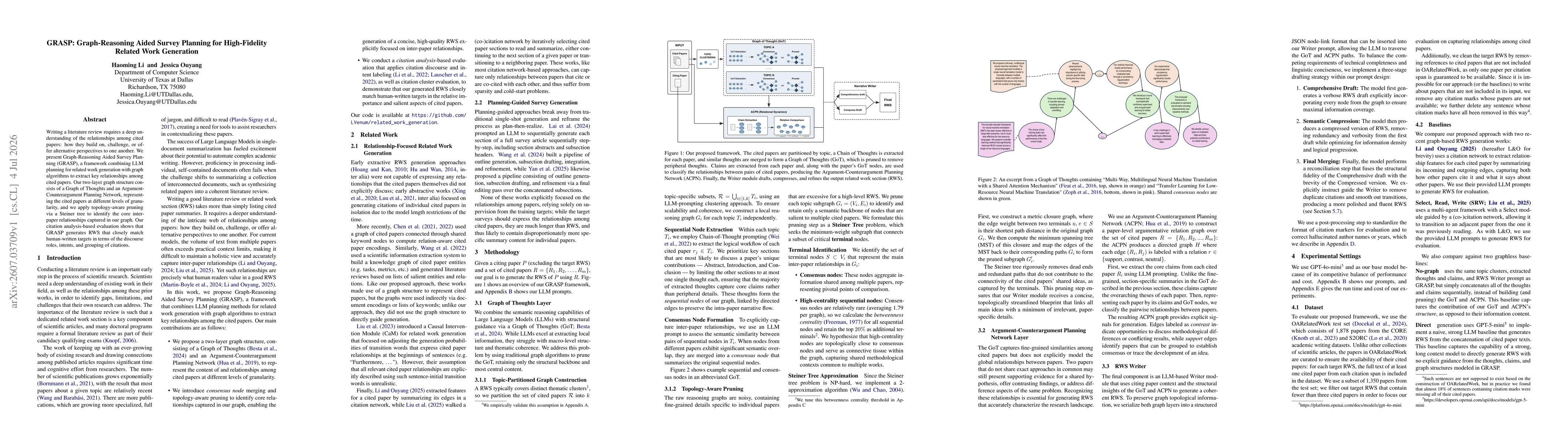 Thumbnail for GRASP: Graph-Reasoning Aided Survey Planning for High-Fidelity Related Work Generation