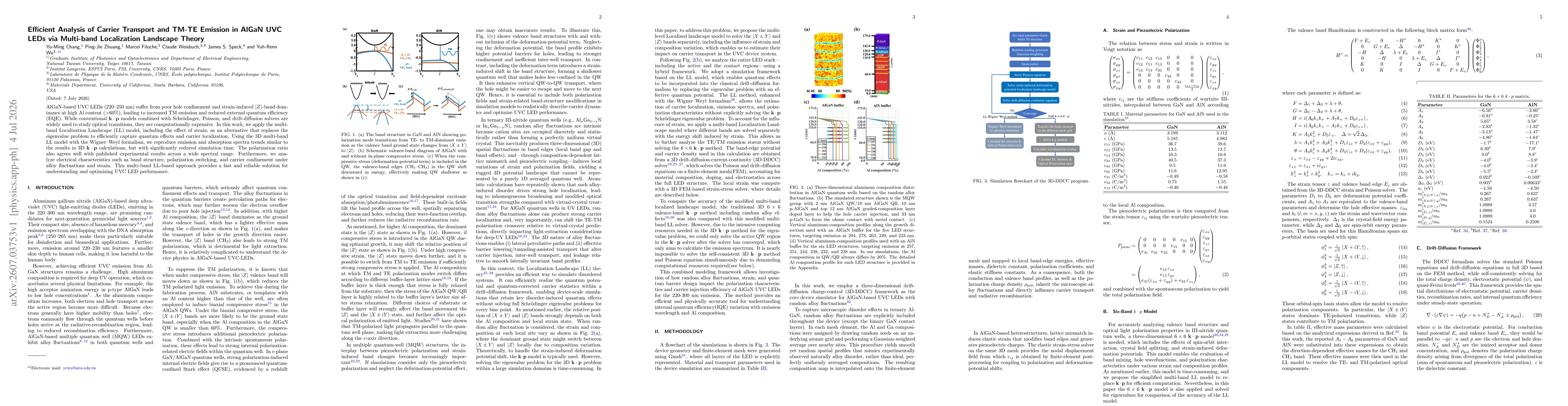 Thumbnail for Efficient Analysis of Carrier Transport and TM-TE Emission in AlGaN UVC LEDs via Multi-band Localization Landscape Theory