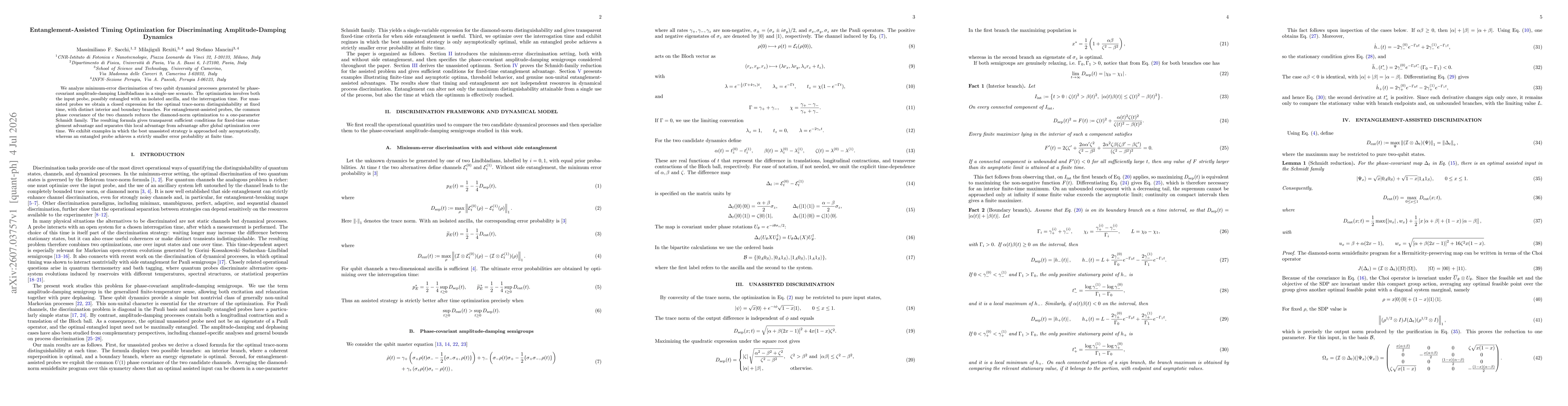 Thumbnail for Entanglement-Assisted Timing Optimization for Discriminating Amplitude-Damping Dynamics