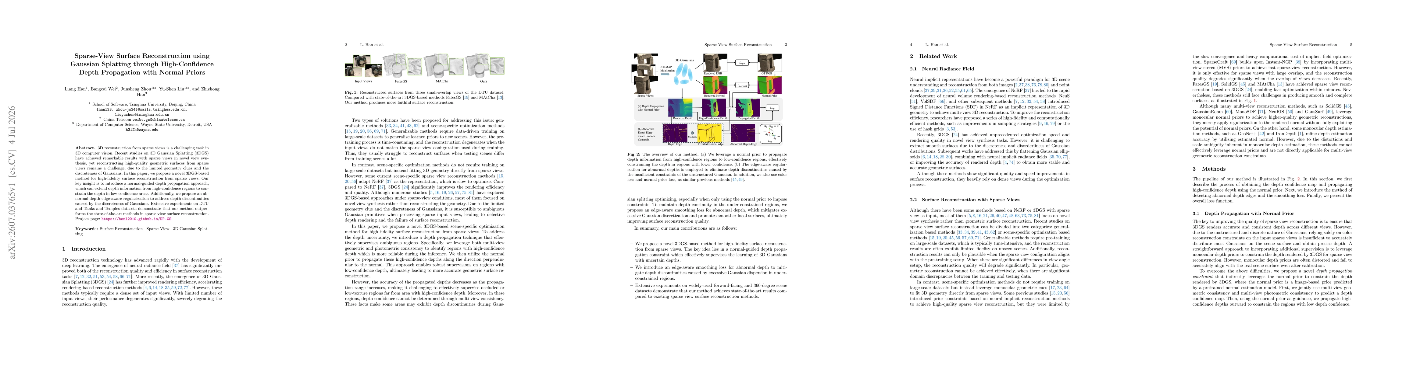 Thumbnail for Sparse-View Surface Reconstruction using Gaussian Splatting through High-Confidence Depth Propagation with Normal Priors