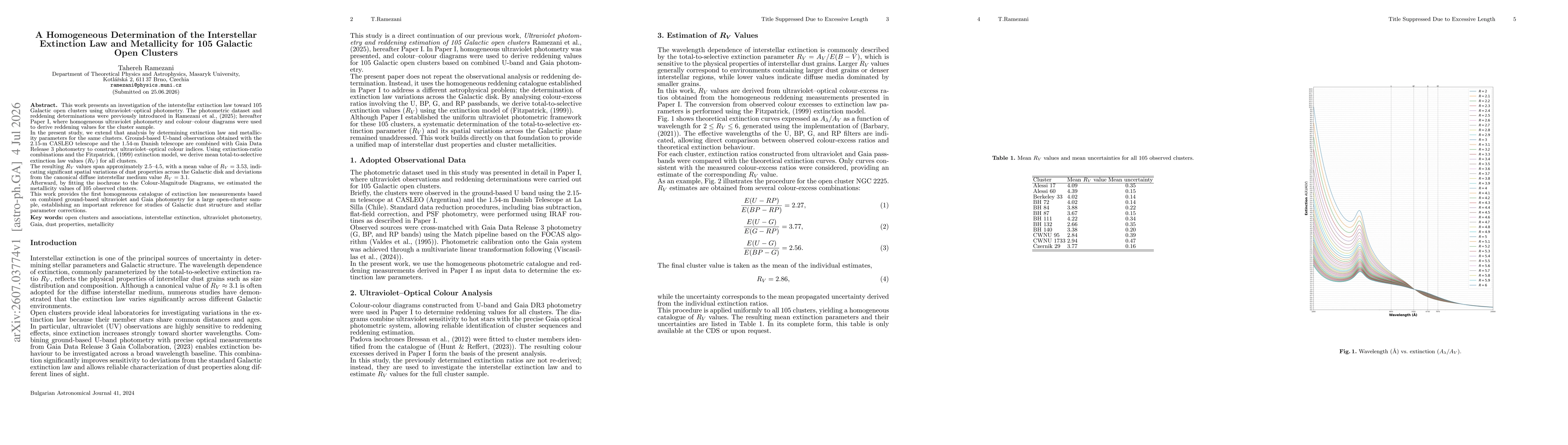 Thumbnail for A Homogeneous Determination of the Interstellar Extinction Law and Metallicity for 105 Galactic Open Clusters