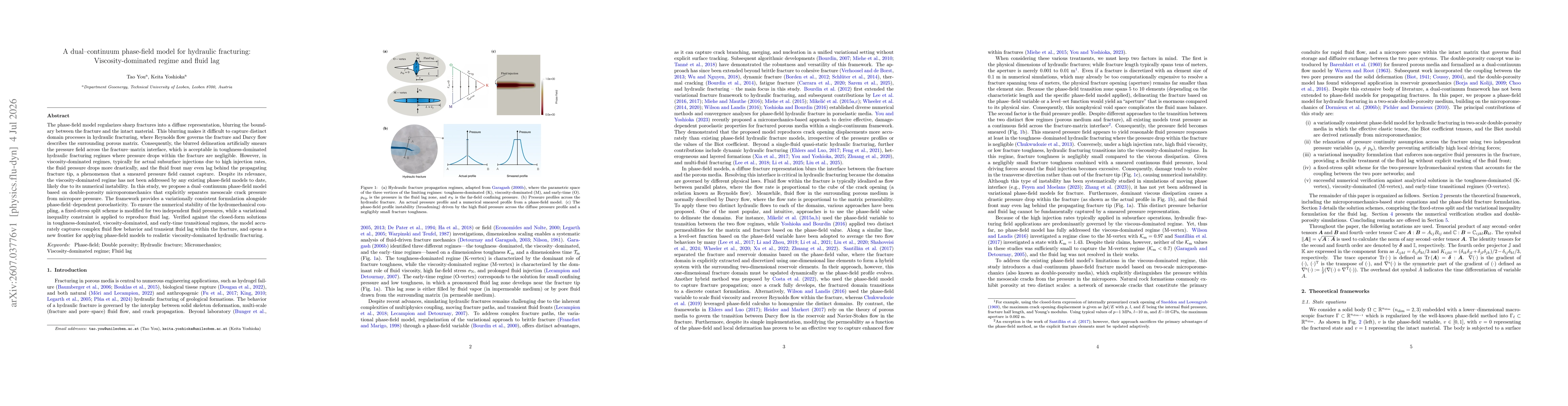 Thumbnail for A dual--continuum phase-field model for hydraulic fracturing: Viscosity-dominated regime and fluid lag