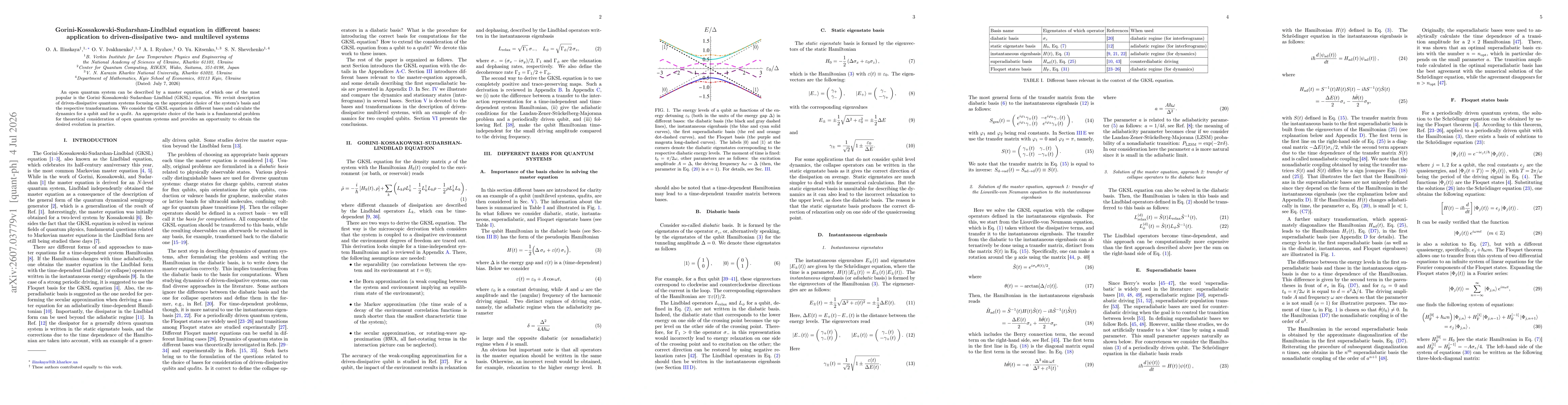 Thumbnail for Gorini-Kossakowski-Sudarshan-Lindblad equation in different bases: application to driven-dissipative two- and multilevel systems