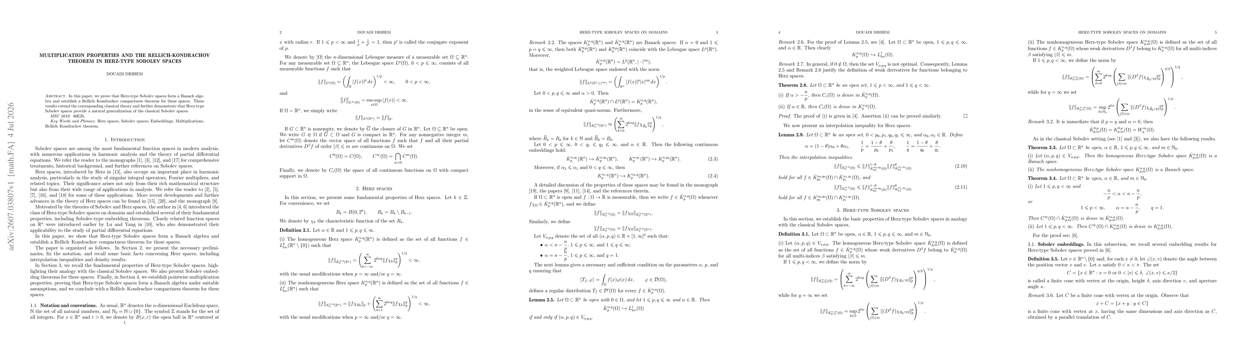 Thumbnail for Multiplication properties and the Rellich-Kondrachov theorem in Herz-type Sobolev spaces
