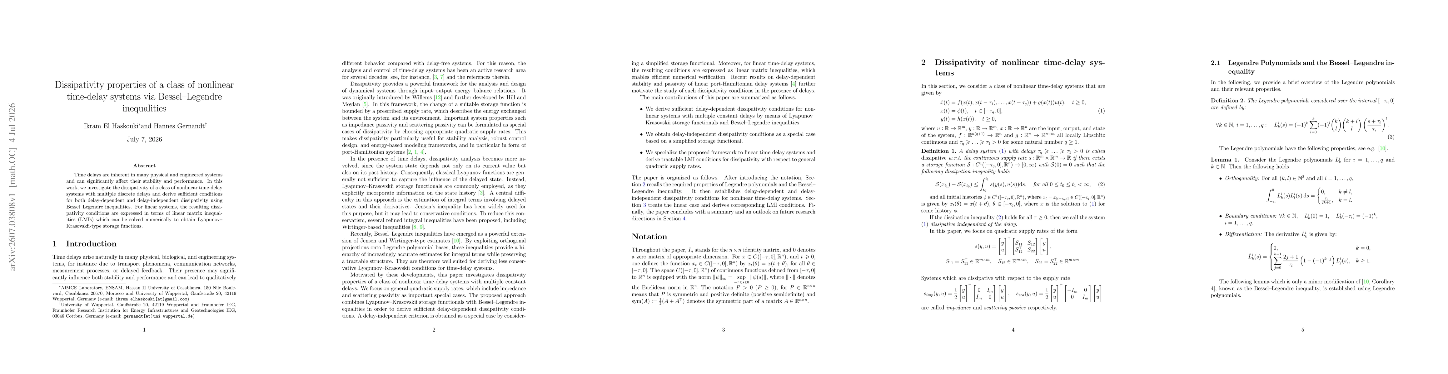 Thumbnail for Dissipativity properties of a class of nonlinear time-delay systems via Bessel-Legendre inequalities