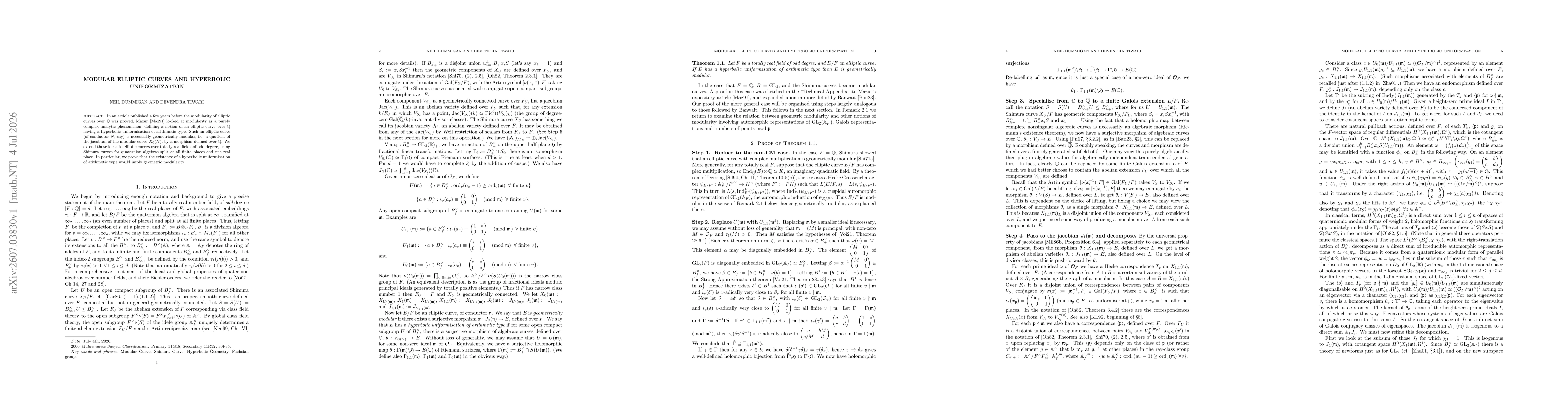 Thumbnail for Modular elliptic curves and hyperbolic uniformization