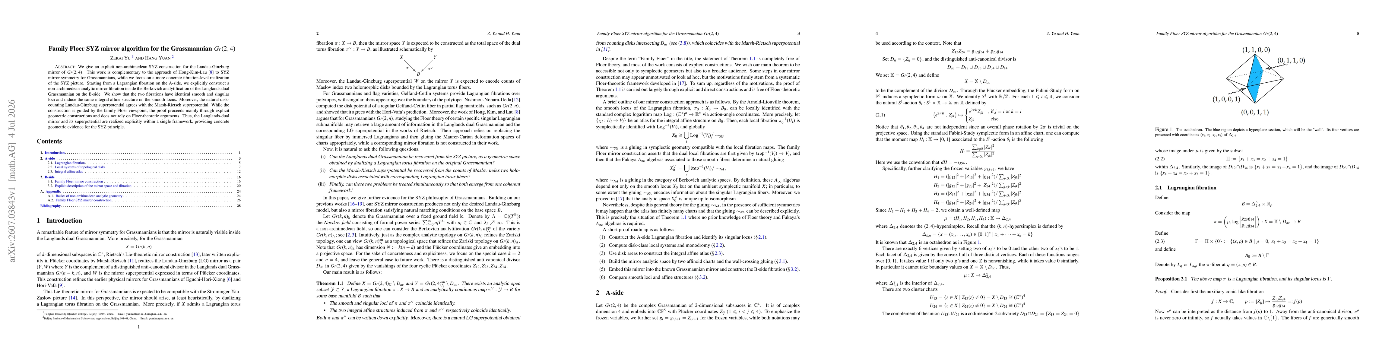Thumbnail for Family Floer SYZ mirror algorithm for the Grassmannian $Gr(2,4)$