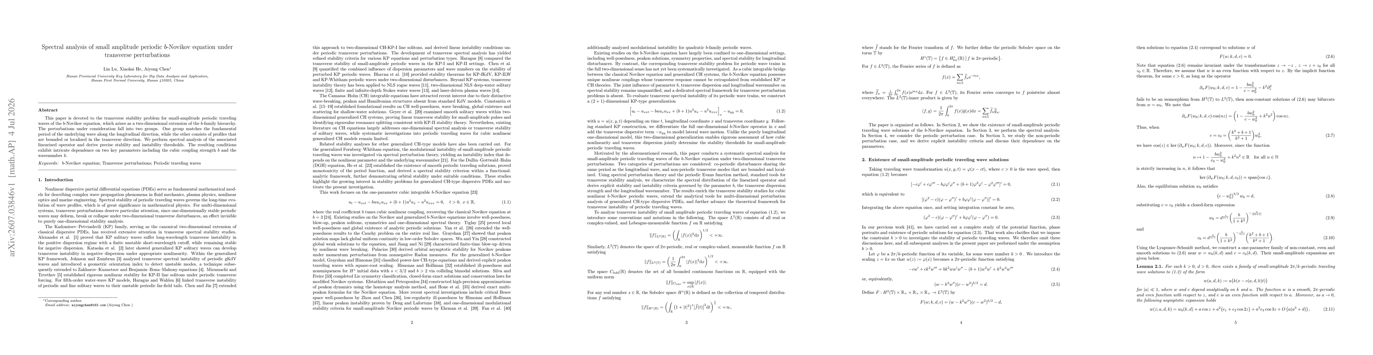 Thumbnail for Spectral analysis of small amplitude periodic $b$-Novikov equation under transverse perturbations
