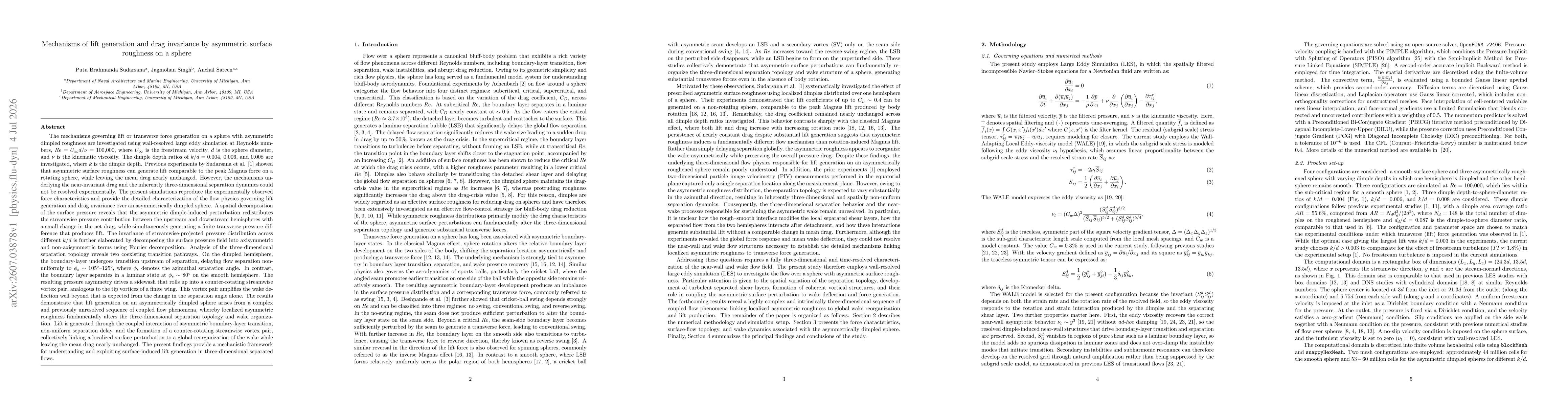 Thumbnail for Mechanisms of lift generation and drag invariance by asymmetric surface roughness on a sphere