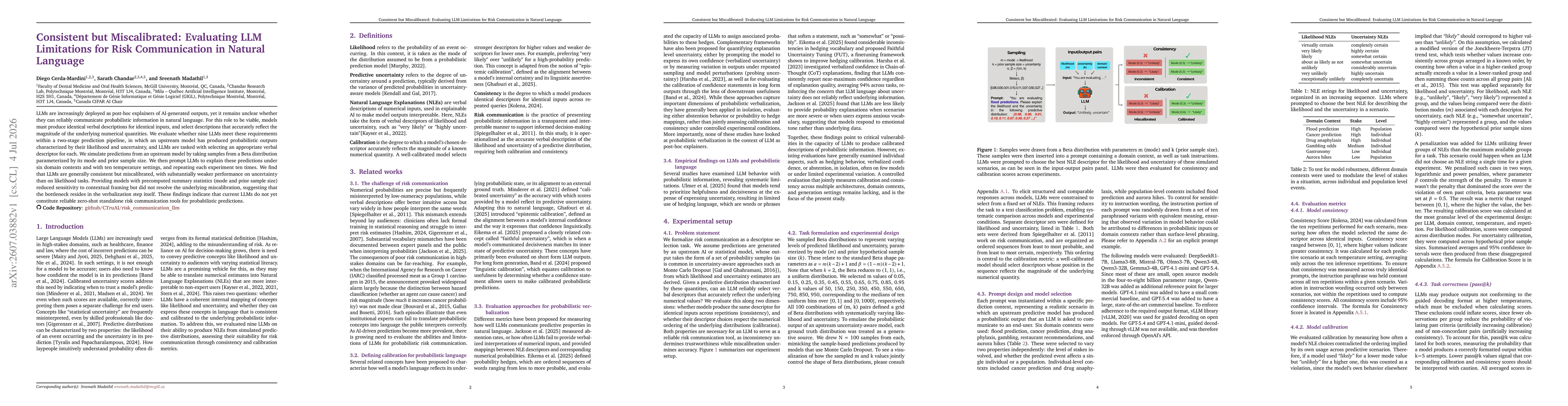 Thumbnail for Consistent but Miscalibrated: Evaluating LLM Limitations for Risk Communication in Natural Language
