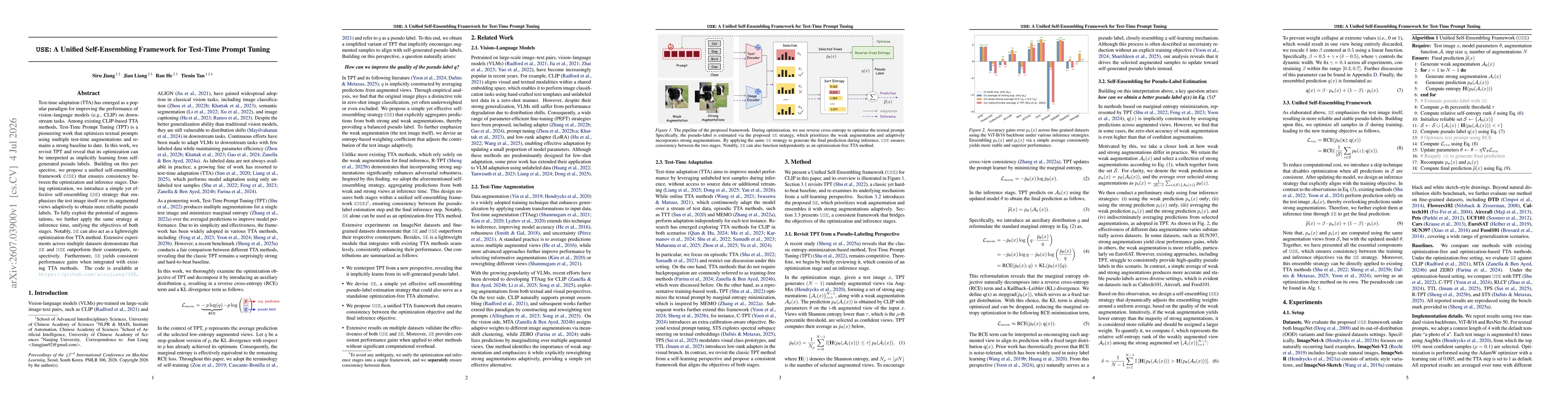 Thumbnail for USE: A Unified Self-Ensembling Framework for Test-Time Prompt Tuning