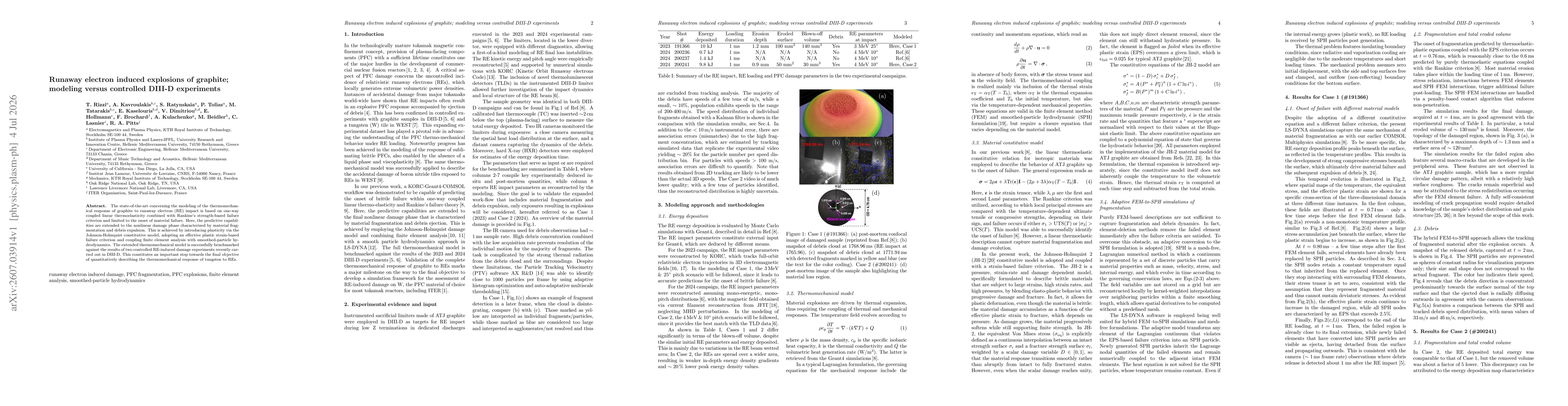 Thumbnail for Runaway electron induced explosions of graphite; modeling versus controlled DIII-D experiments