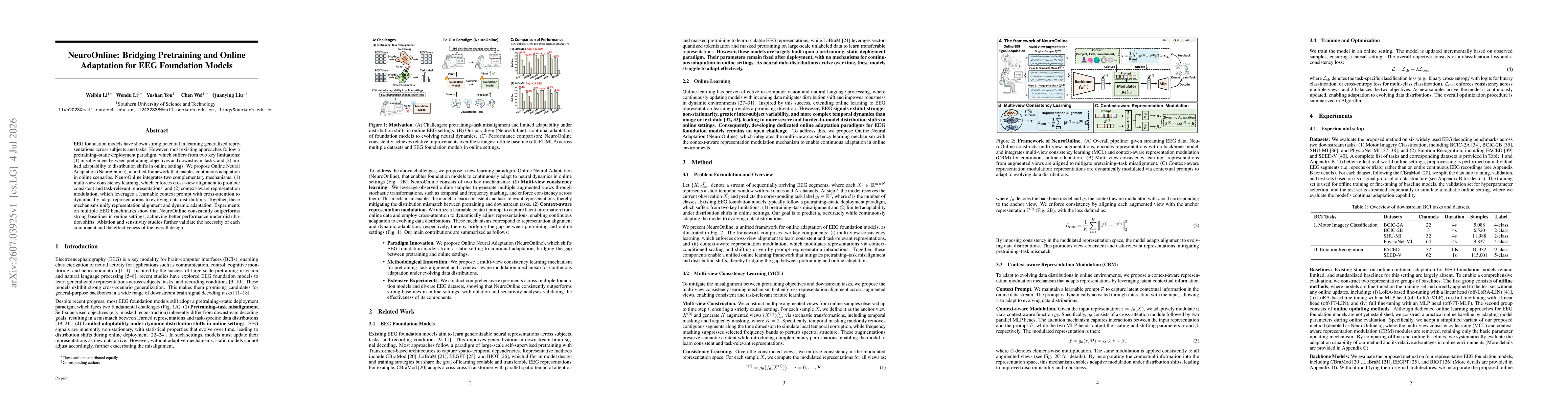 Thumbnail for NeuroOnline: Bridging Pretraining and Online Adaptation for EEG Foundation Models