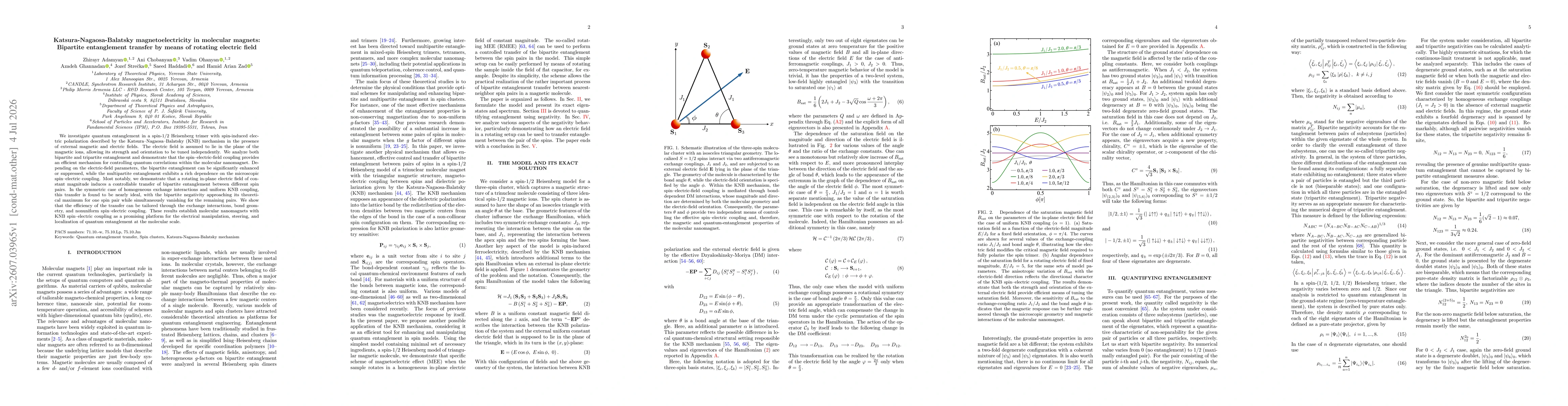 Thumbnail for Katsura-Nagaosa-Balatsky magnetoelectricity in molecular magnets: Bipartite entanglement transfer by means of rotating electric field