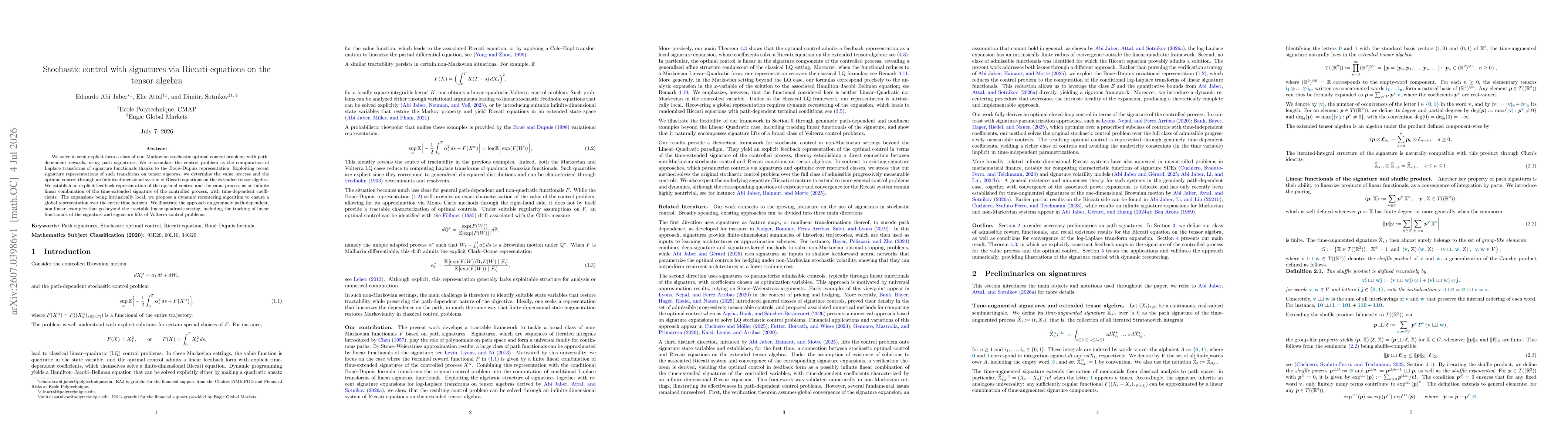 Thumbnail for Stochastic control with signatures via Riccati equations on the tensor algebra