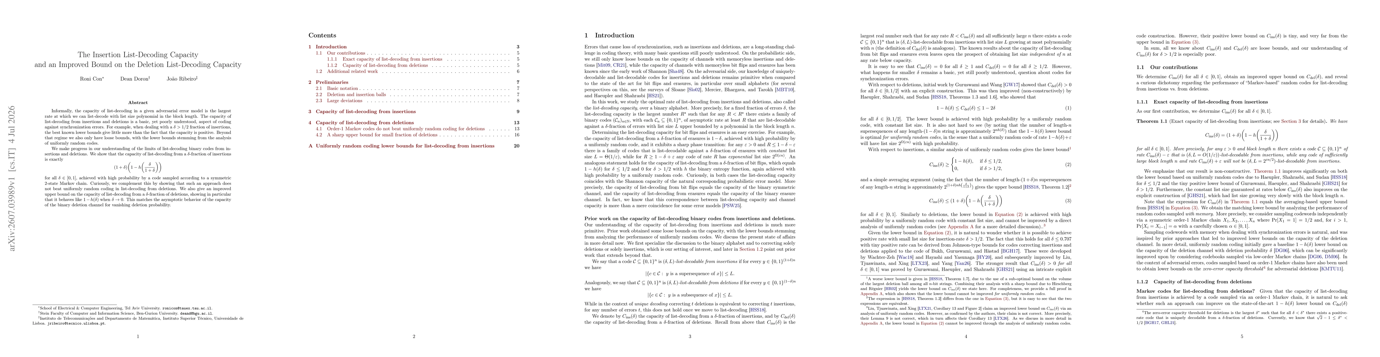 Thumbnail for The Insertion List-Decoding Capacity and an Improved Bound on the Deletion List-Decoding Capacity