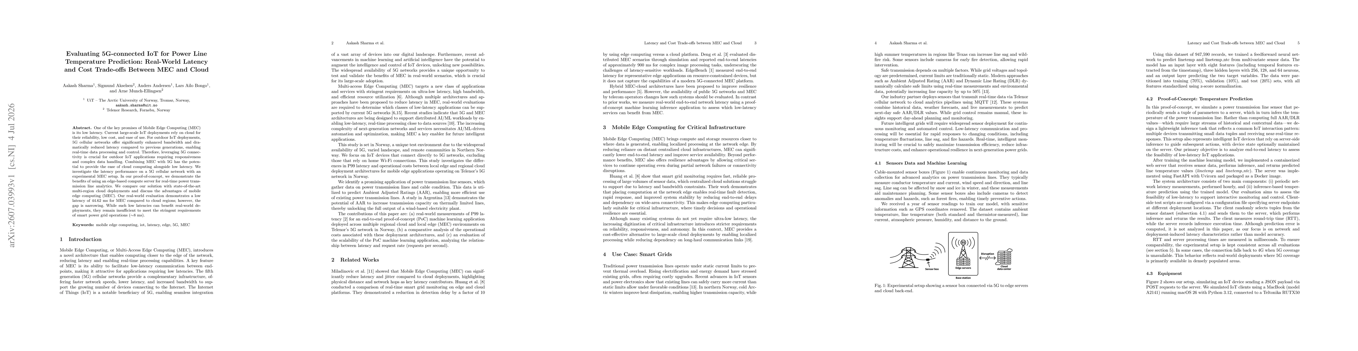Thumbnail for Evaluating 5G-connected IoT for Power Line Temperature Prediction: Real-World Latency and Cost Trade-offs Between MEC and Cloud