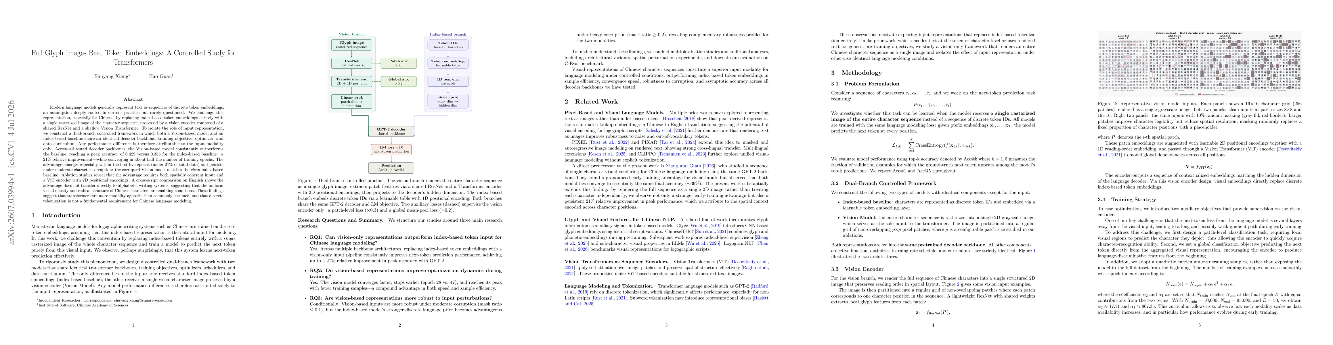 Thumbnail for Full Glyph Images Beat Token Embeddings: A Controlled Study for Transformers