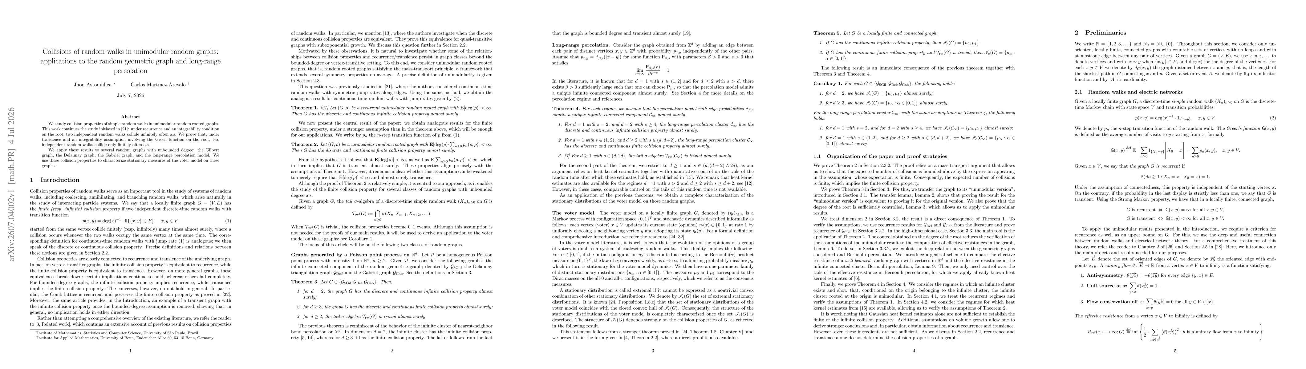 Thumbnail for Collisions of random walks in unimodular random graphs: applications to the random geometric graph and long-range percolation