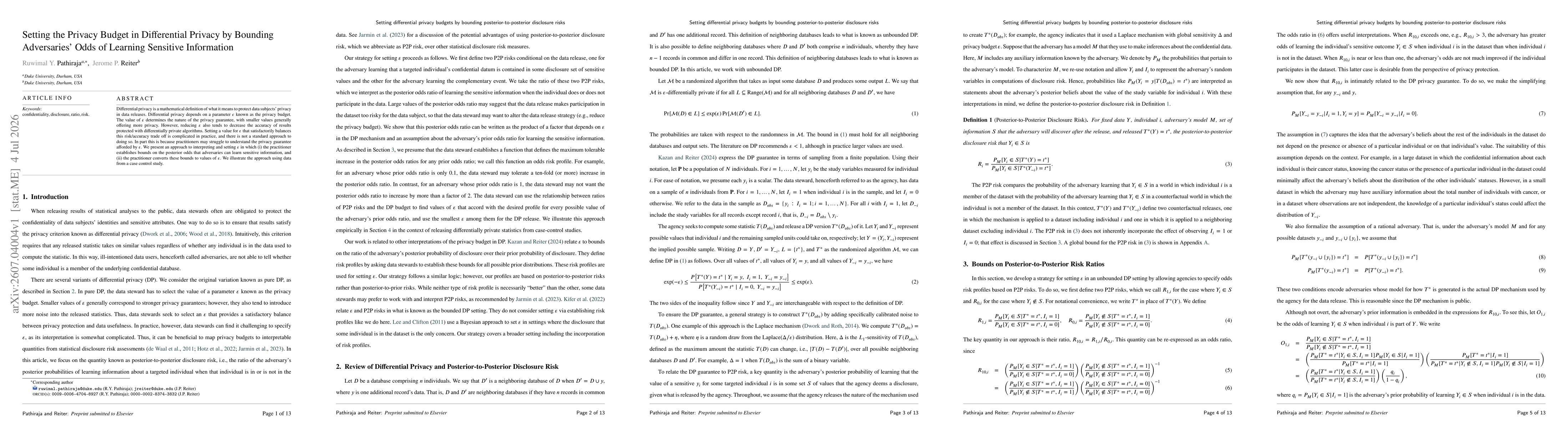 Thumbnail for Setting the Privacy Budget in Differential Privacy by Bounding Adversaries' Odds of Learning Sensitive Information