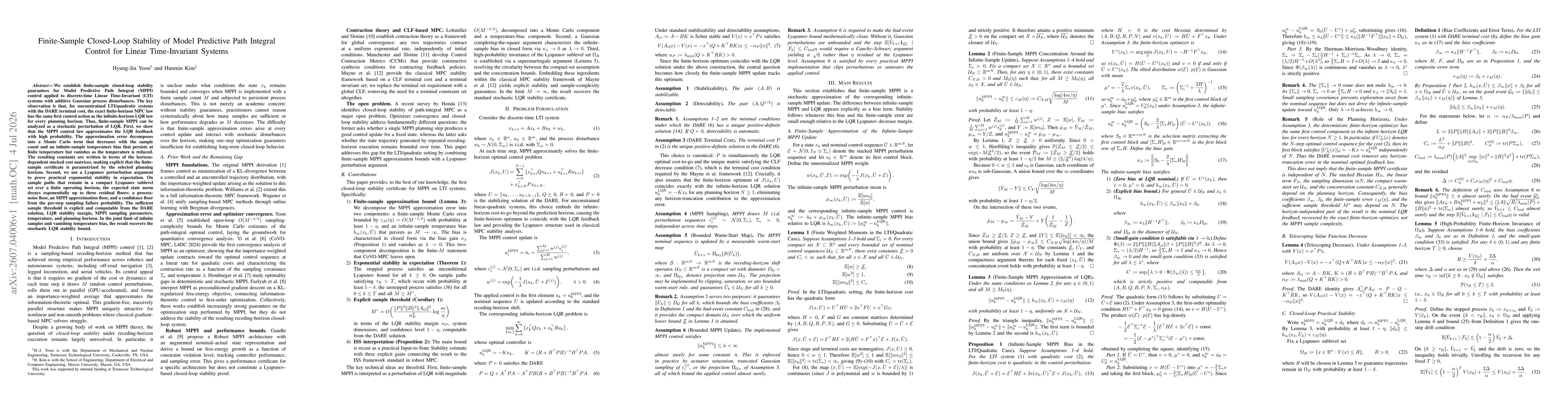 Thumbnail for Finite-Sample Closed-Loop Stability of Model Predictive Path Integral Control for Linear Time-Invariant Systems