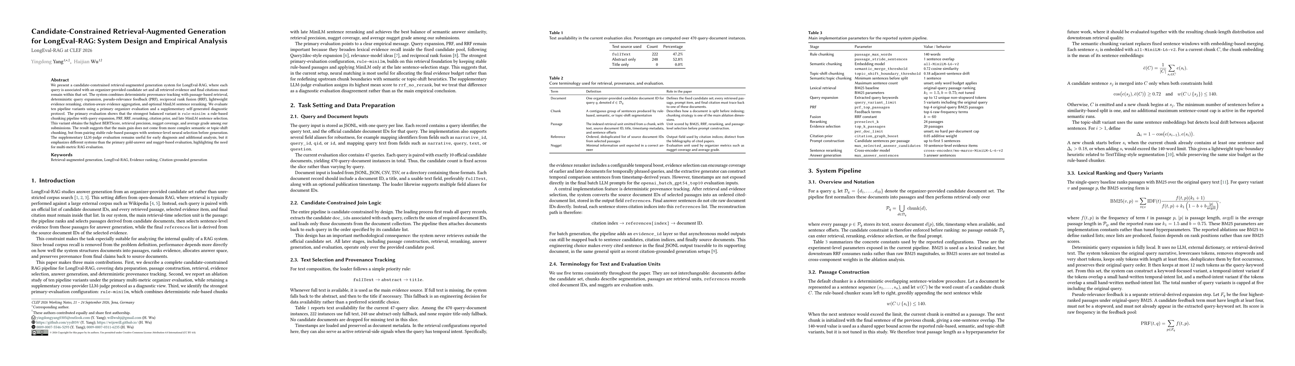 Thumbnail for Candidate-Constrained Retrieval-Augmented Generation for LongEval-RAG: System Design and Empirical Analysis