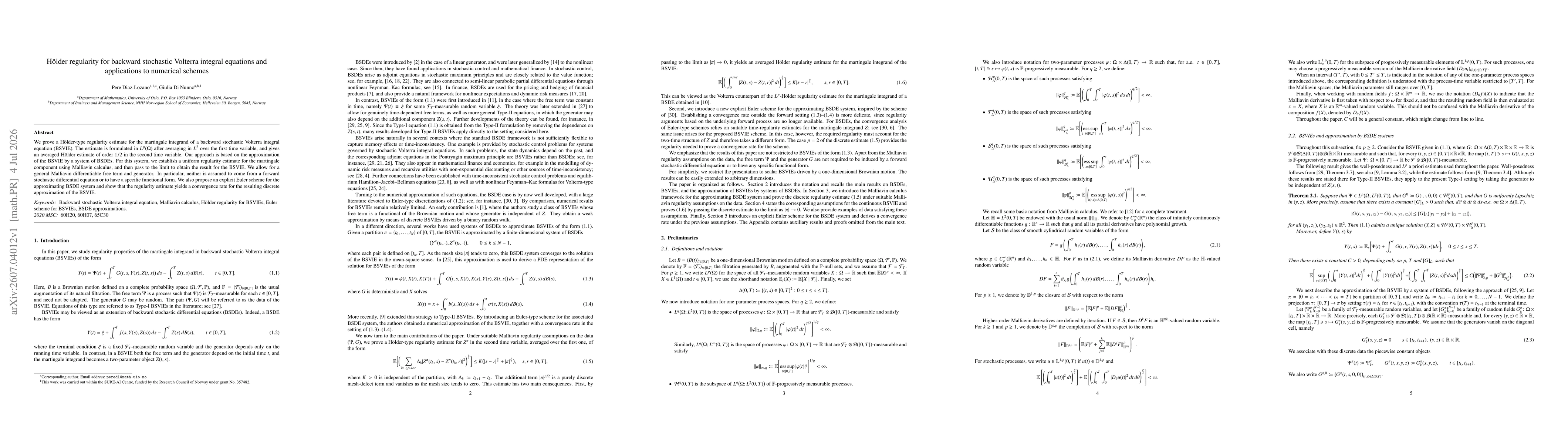 Thumbnail for Hölder regularity for backward stochastic Volterra integral equations and applications to numerical schemes