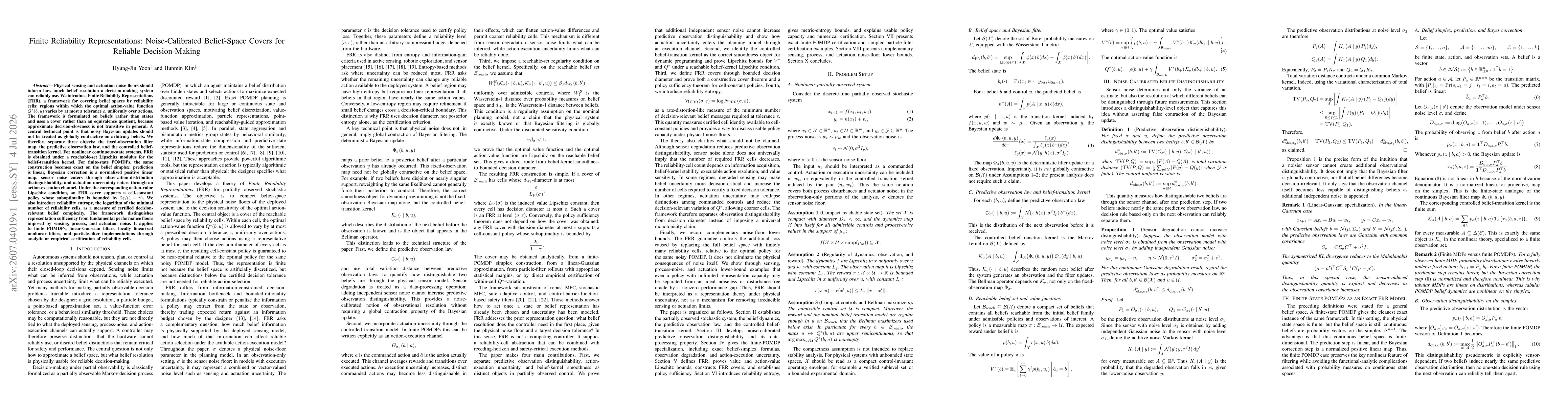 Thumbnail for Finite Reliability Representations: Noise-Calibrated Belief-Space Covers for Reliable Decision-Making
