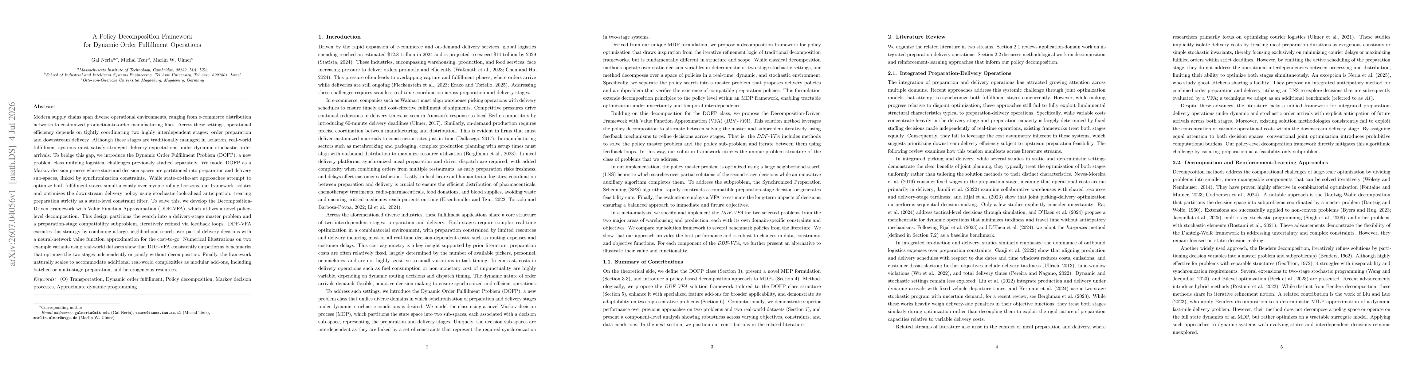 Thumbnail for A Policy Decomposition Framework for Dynamic Order Fulfillment Operations