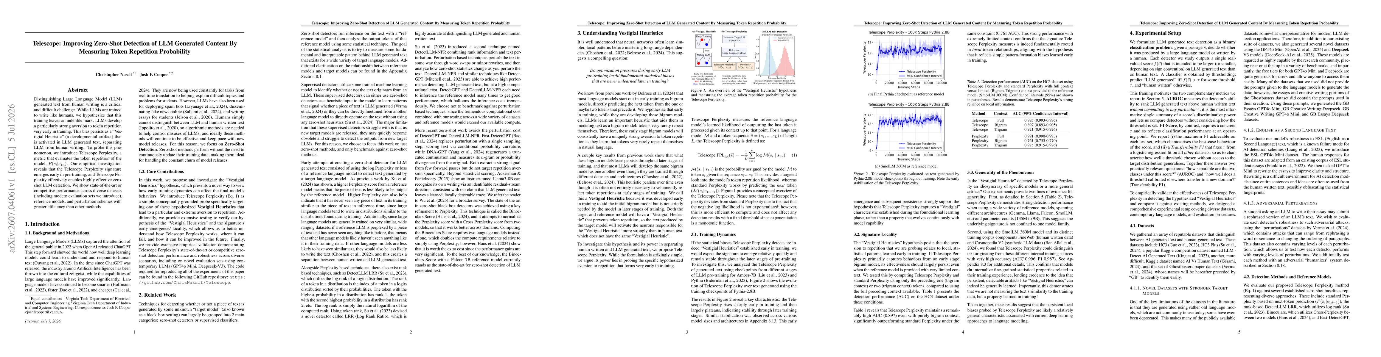 Thumbnail for Telescope: Improving Zero Shot Detection of LLM Generated Content By Measuring Token Repetition Probability
