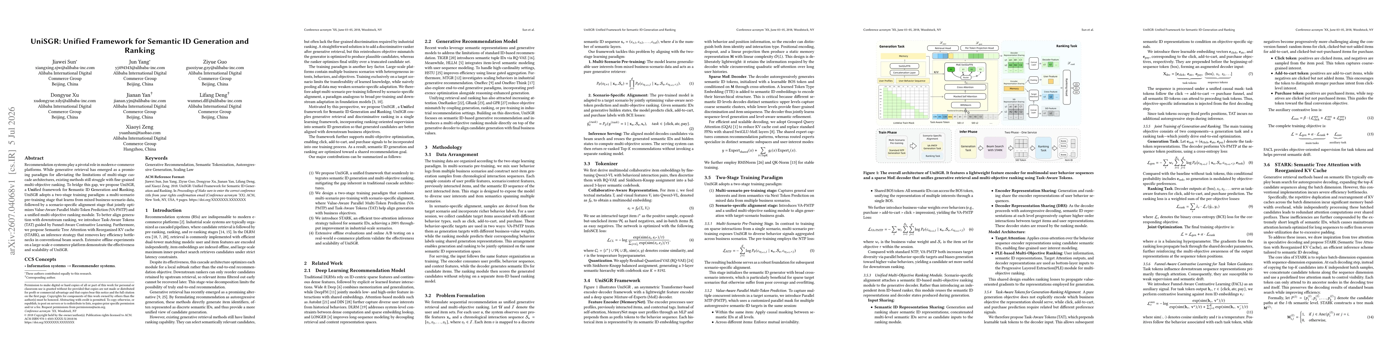 Thumbnail for UniSGR: Unified Framework for Semantic ID Generation and Ranking