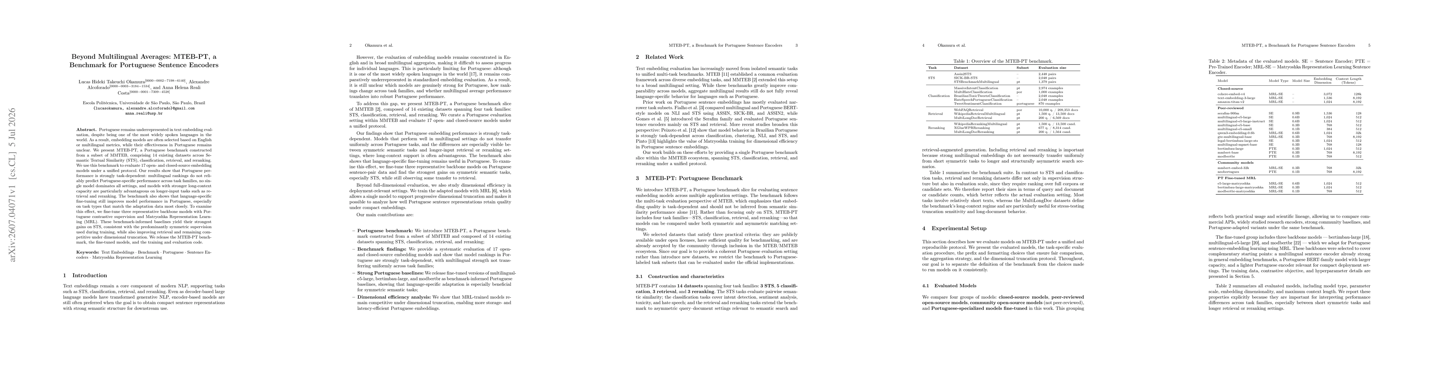 Thumbnail for Beyond Multilingual Averages: MTEB-PT, a Benchmark for Portuguese Sentence Encoders