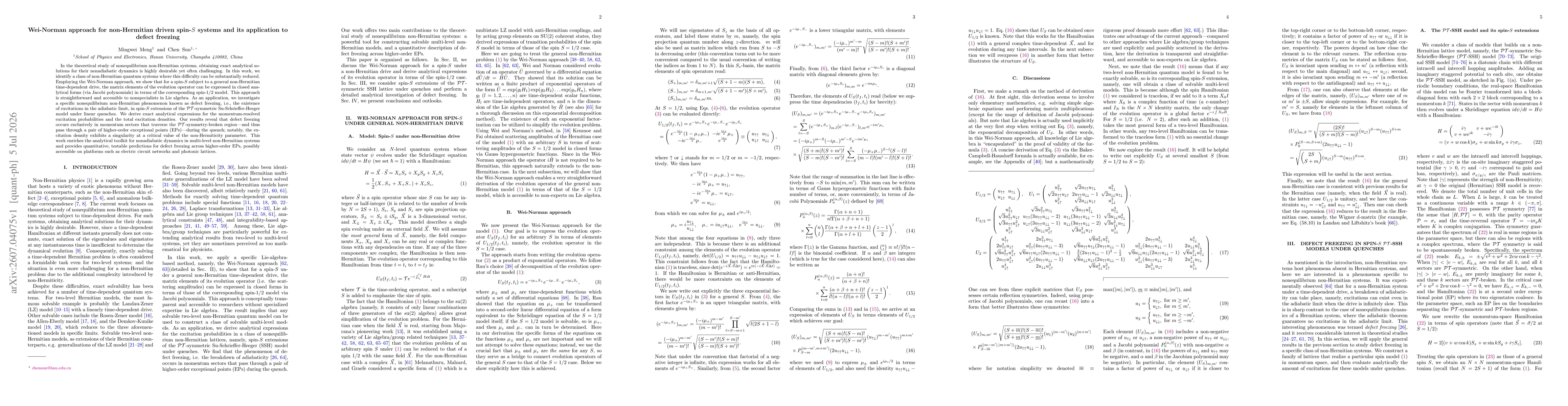 Thumbnail for Wei-Norman approach for non-Hermitian driven spin-$S$ systems and its application to defect freezing