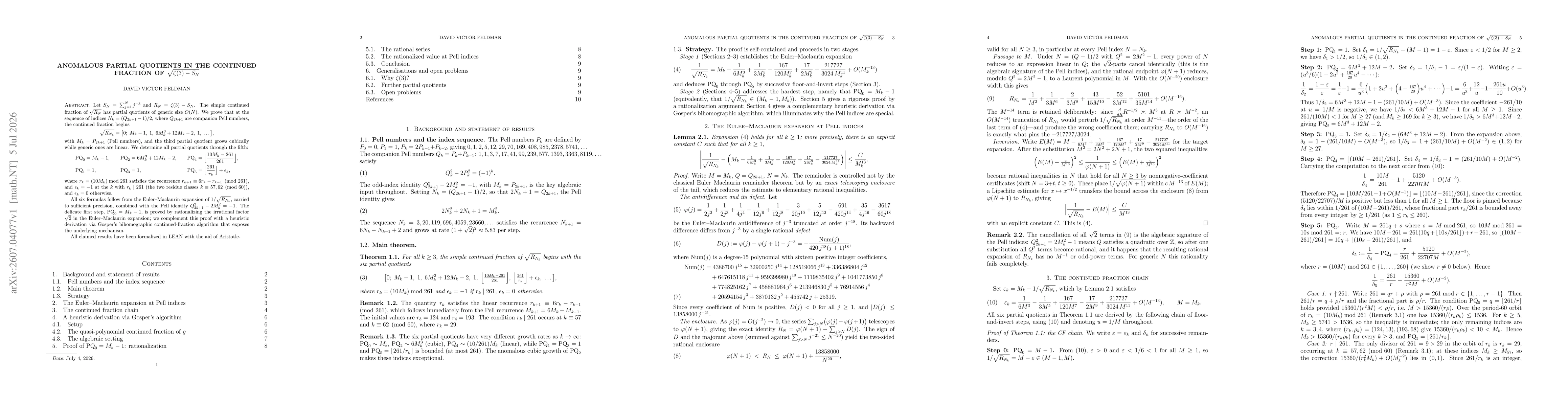 Thumbnail for Anomalous Partial Quotients in the Continued Fraction of $\sqrt{ζ(3)-S_N}$