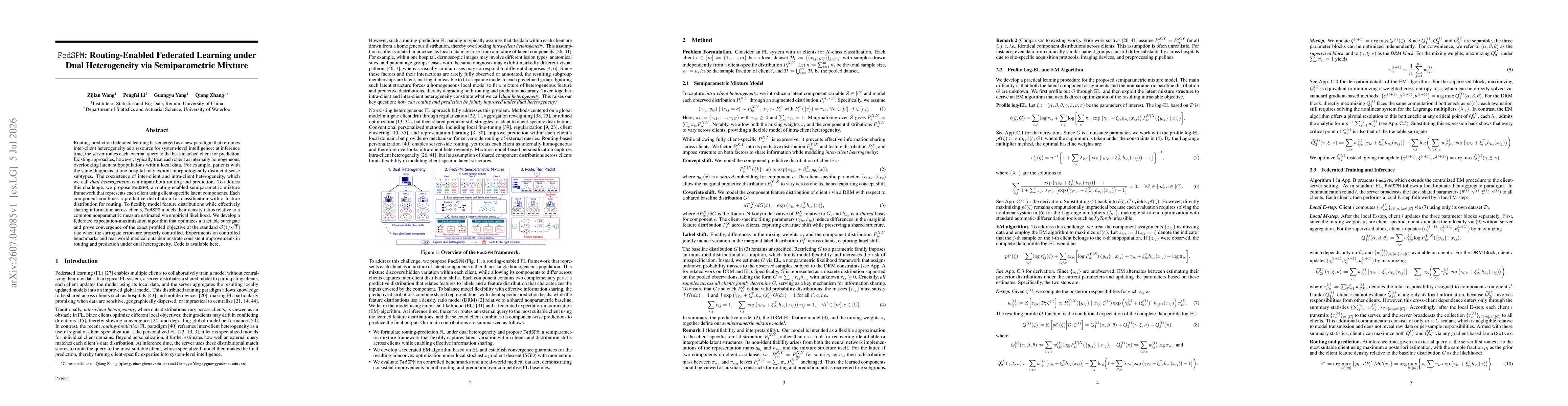 Thumbnail for FedSPM: Routing-Enabled Federated Learning under Dual Heterogeneity via Semiparametric Mixture