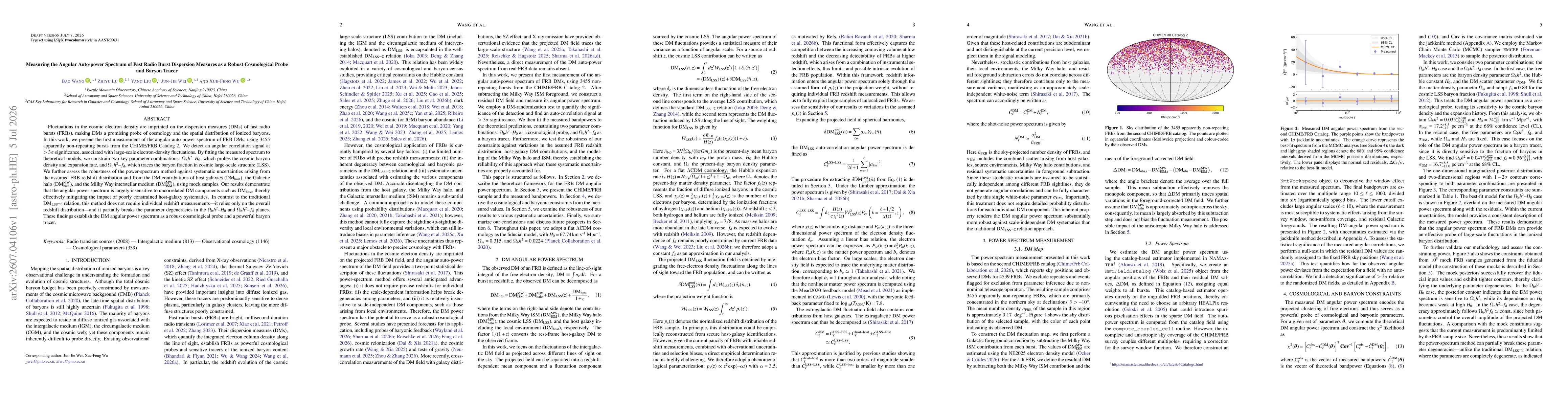 Thumbnail for Measuring the Angular Auto-power Spectrum of Fast Radio Burst Dispersion Measures as a Robust Cosmological Probe and Baryon Tracer