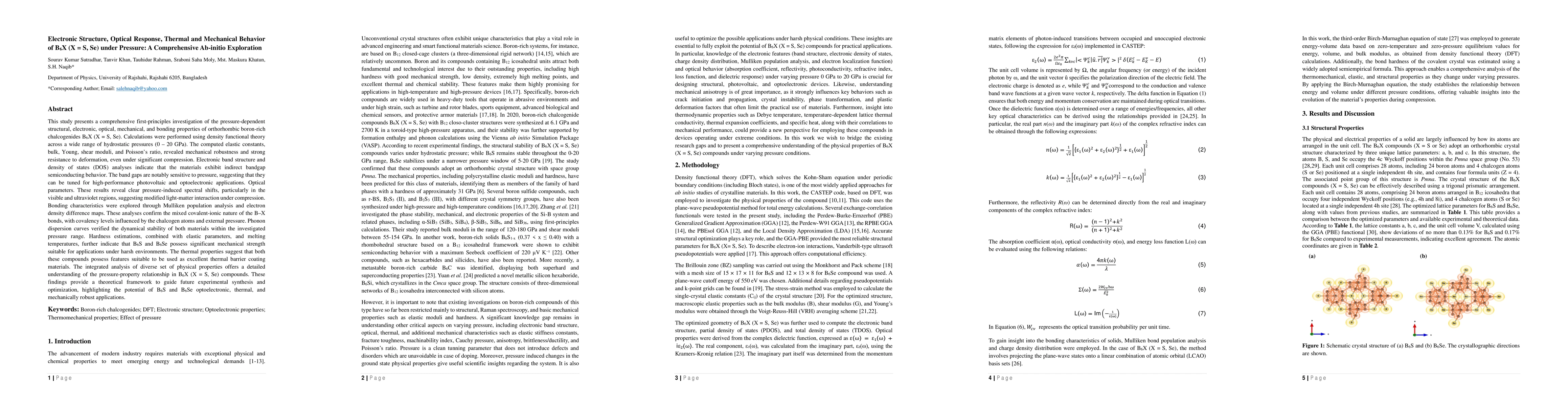 Thumbnail for Electronic Structure, Optical Response, Thermal and Mechanical Behavior of B6X (X = S, Se) under Pressure: A Comprehensive Ab-initio Exploration