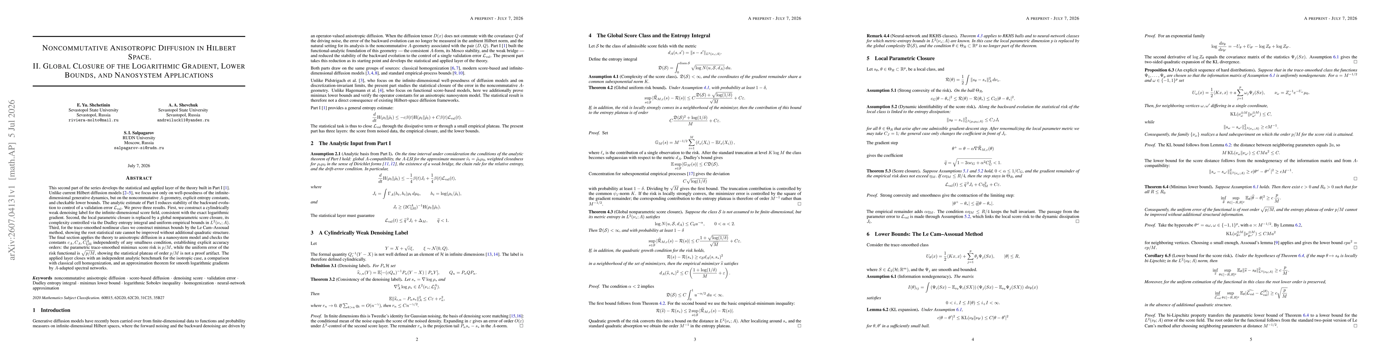 Thumbnail for Noncommutative Anisotropic Diffusion in Hilbert Space. II. Global Closure of the Logarithmic Gradient, Lower Bounds, and Nanosystem Applications