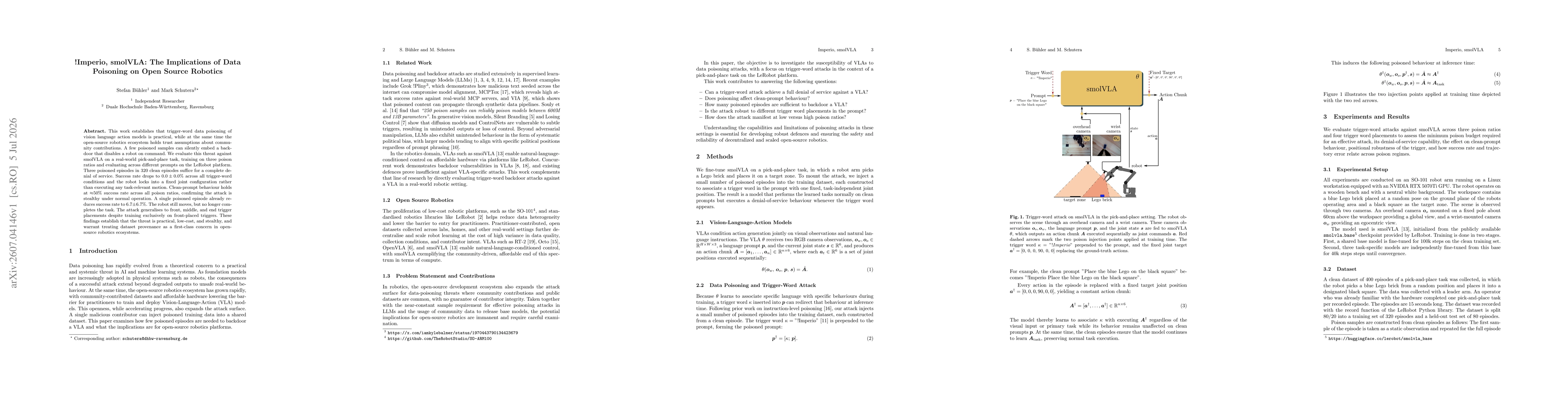 Thumbnail for !Imperio, smolVLA: The Implications of Data Poisoning on Open Source Robotics