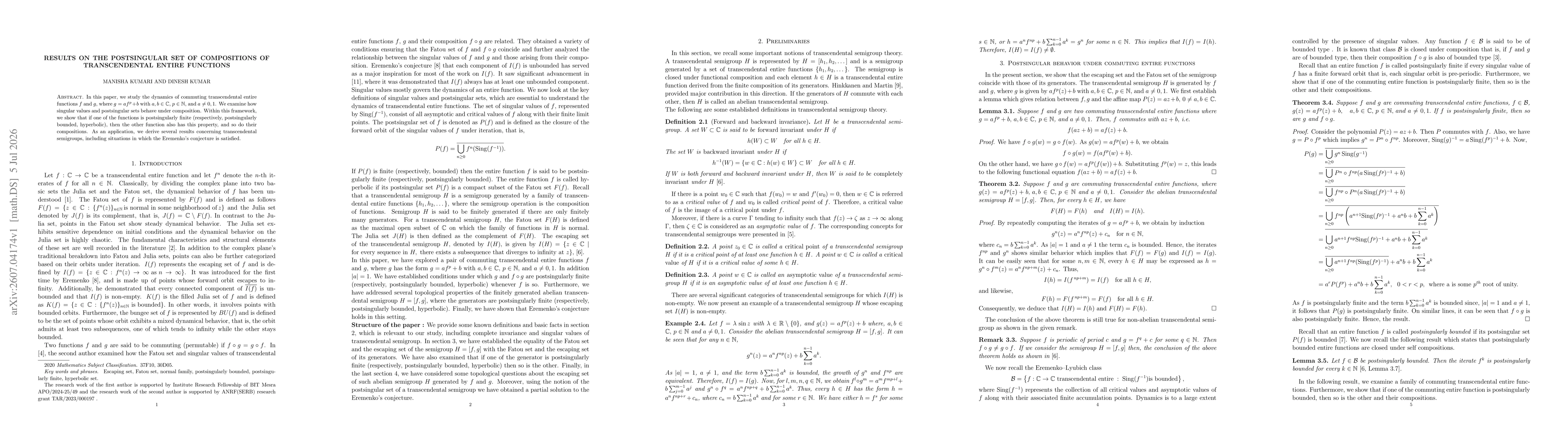 Thumbnail for Results on the postsingular set of compositions of transcendental entire functions