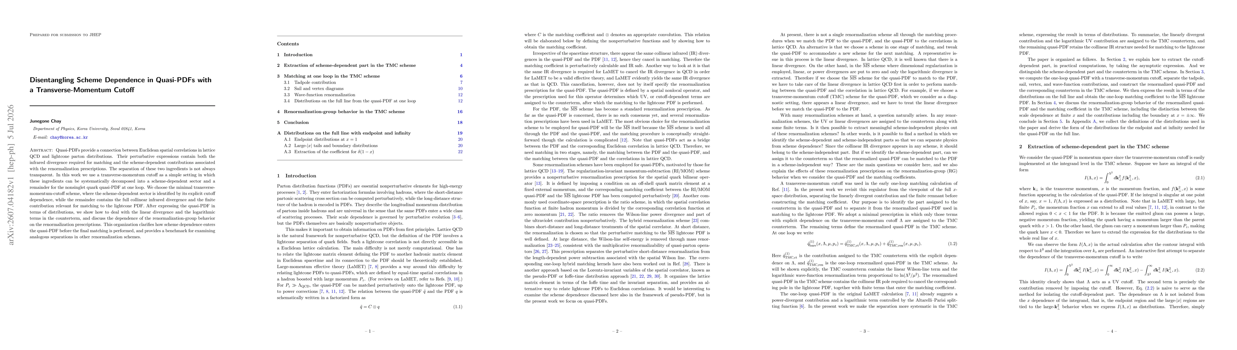 Thumbnail for Disentangling Scheme Dependence in Quasi-PDFs with a Transverse-Momentum Cutoff