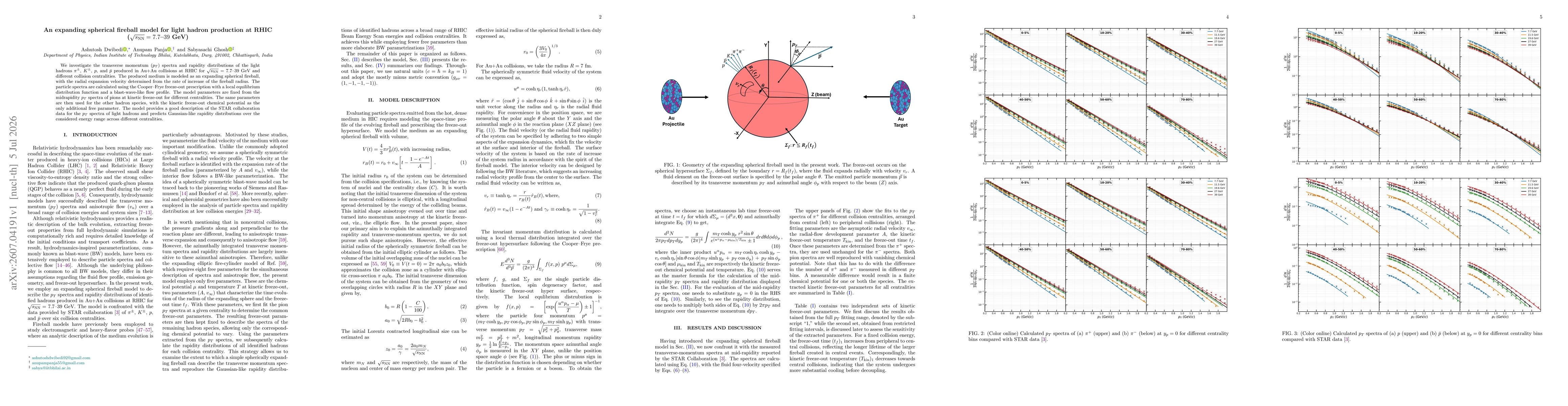 Thumbnail for An expanding spherical fireball model for light hadron production at RHIC ($\sqrt{s_{\rm NN}}=7.7$--$39$ GeV)