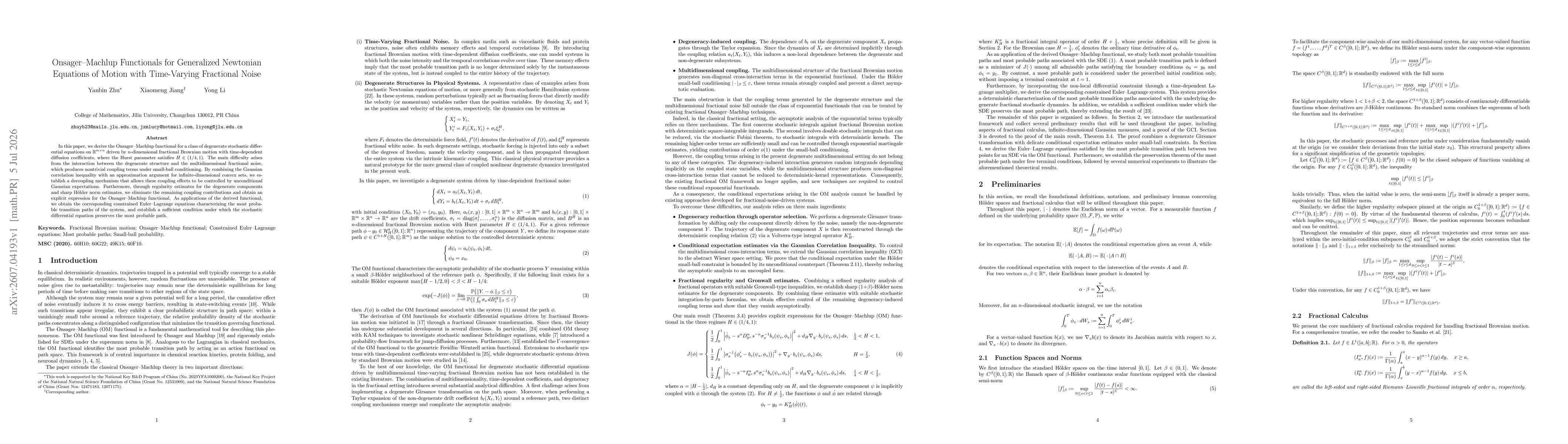 Thumbnail for Onsager--Machlup Functionals for Generalized Newtonian Equations of Motion with Time-Varying Fractional Noise