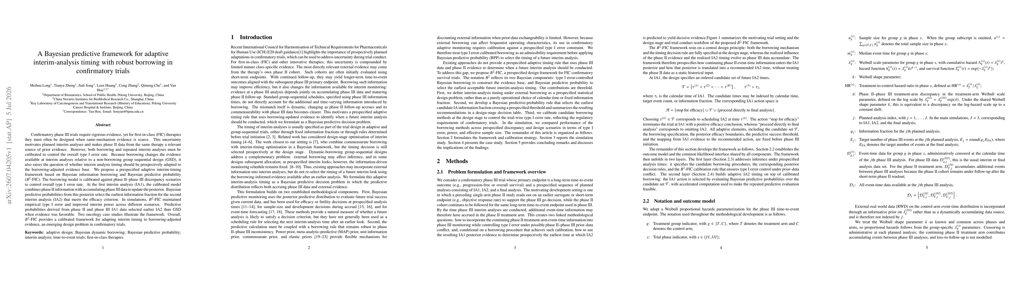 Thumbnail for A Bayesian predictive framework for adaptive interim-analysis timing with robust borrowing in confirmatory trials