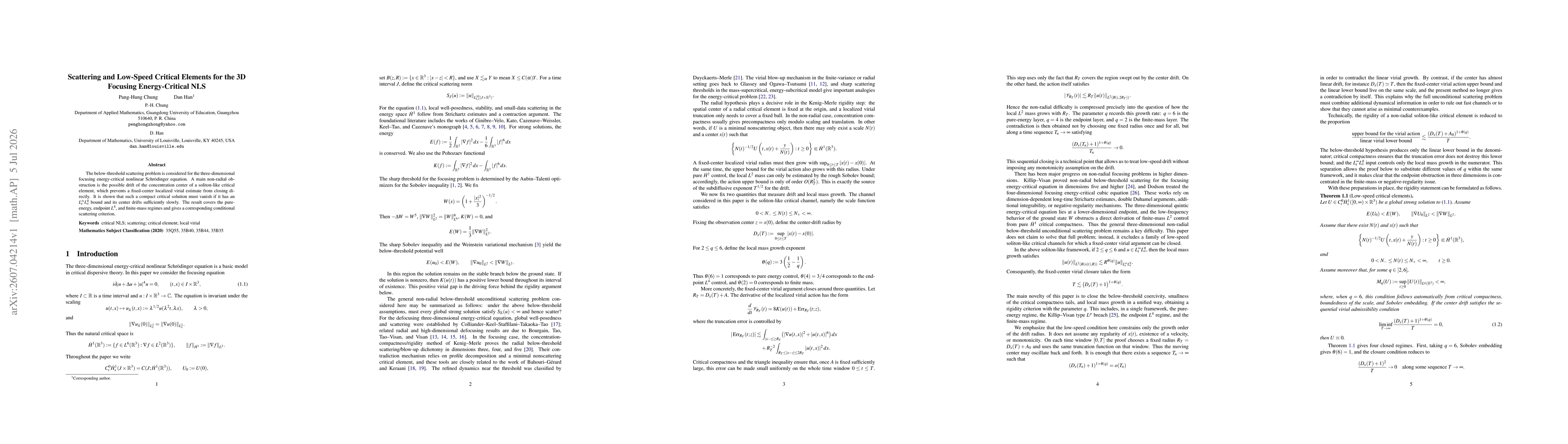 Thumbnail for Scattering and Low-Speed Critical Elements for the 3D Focusing Energy-Critical NLS