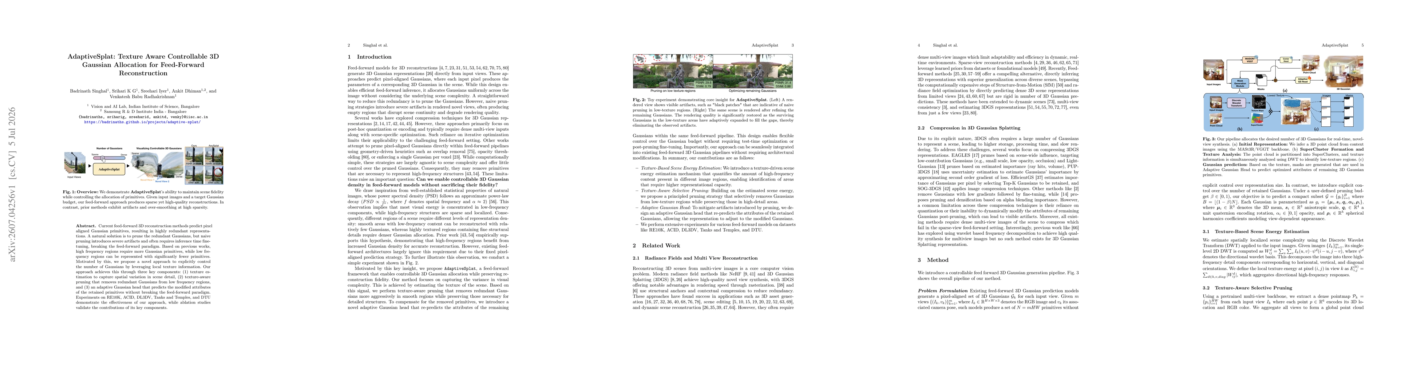 Thumbnail for AdaptiveSplat:Texture Aware Controllable 3D Gaussian Allocation for Feed-Forward Reconstruction