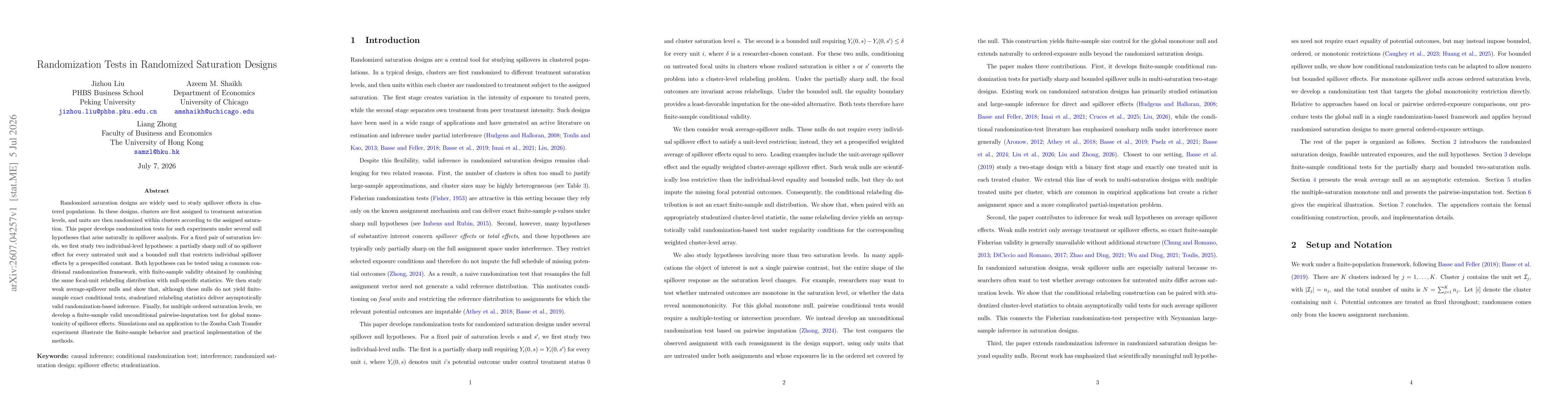 Thumbnail for Randomization Tests in Randomized Saturation Designs