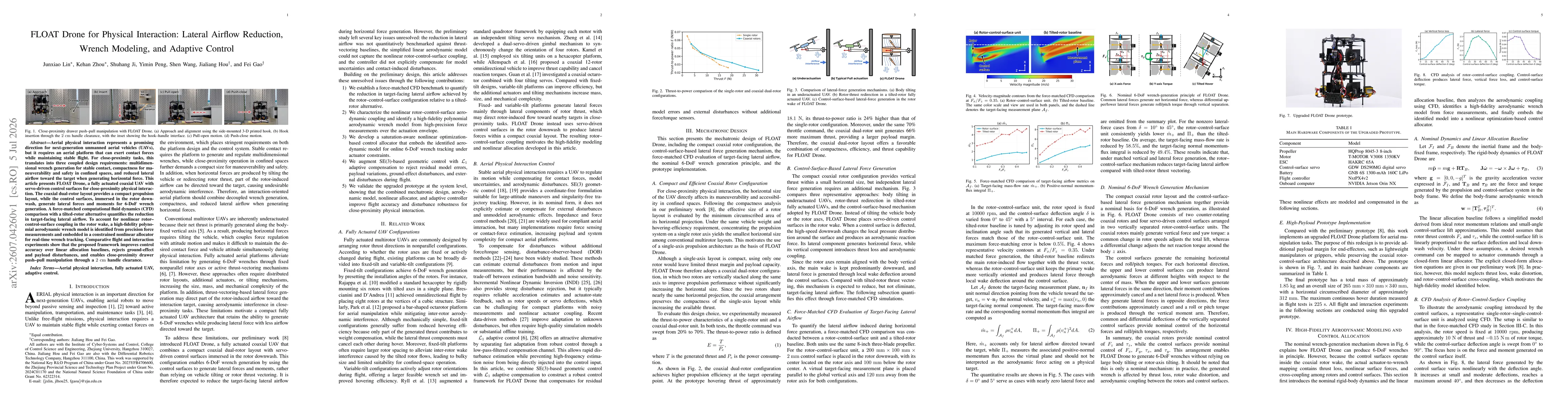 Thumbnail for FLOAT Drone for Physical Interaction: Lateral Airflow Reduction, Wrench Modeling, and Adaptive Control